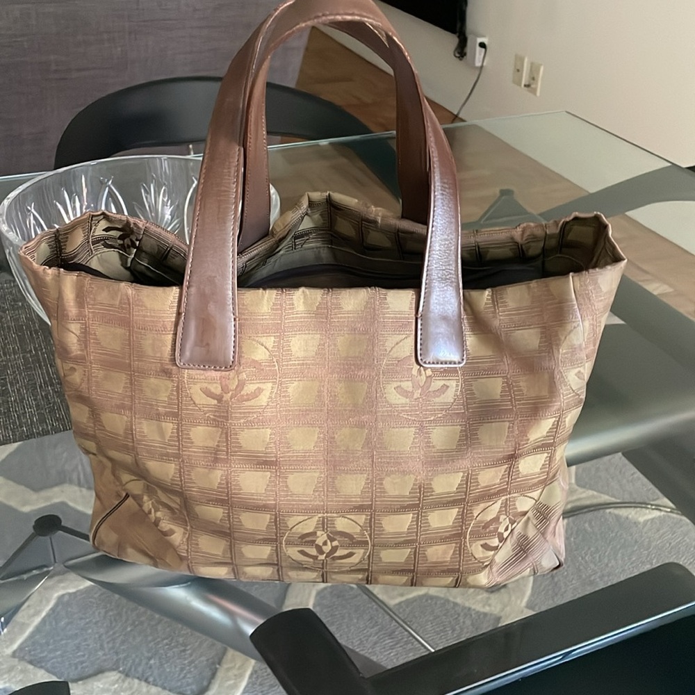 Chanel Brown Tote Bag with CC Embossed Pattern